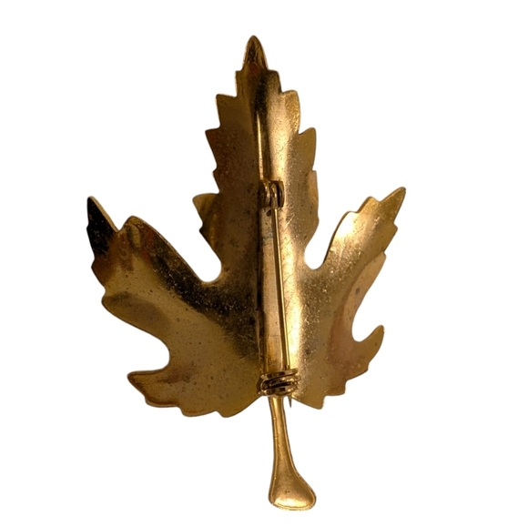 MAPLE LEAF Forest Green Fall Gold Lapel Brooch Pin Retro Vintage Classic - Picture 3 of 8